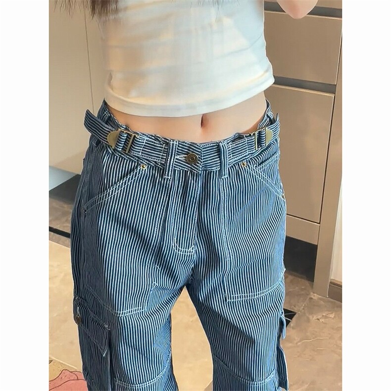 903-AK81-特P65【89】 S-3XL美式条纹工装牛仔裤1图片
