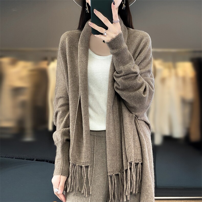 时尚流苏100纯羊毛针织披肩女前短后长宽松2025秋冬新款外搭开衫图片