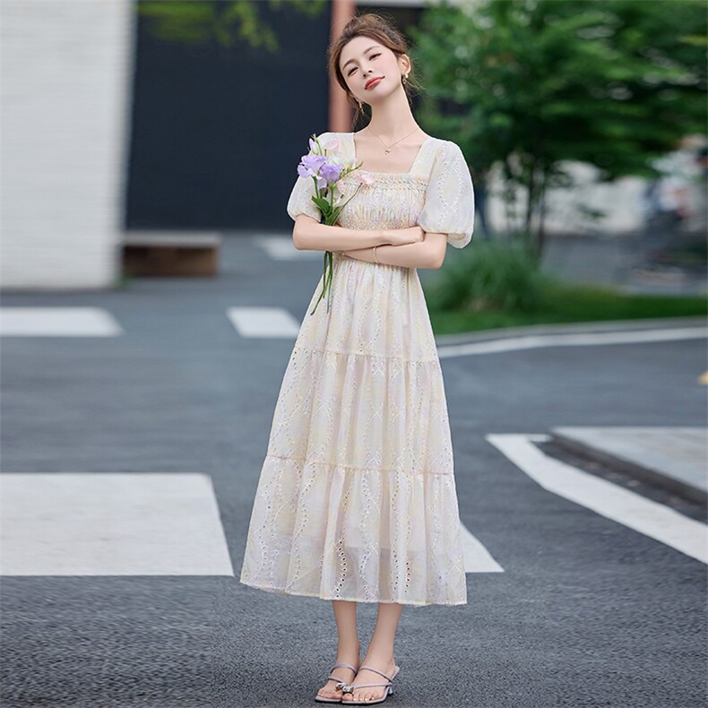 巨好看独特漂亮掐腰连衣裙女夏季2025新款温柔风甜美法式初恋长裙,女装连衣裙,臻衣坊