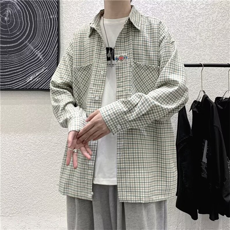 华夫格衬衫外套男春秋新款港风百搭工装长袖男休闲衬衣LS733P40,男装衬衫,星座1013-5
