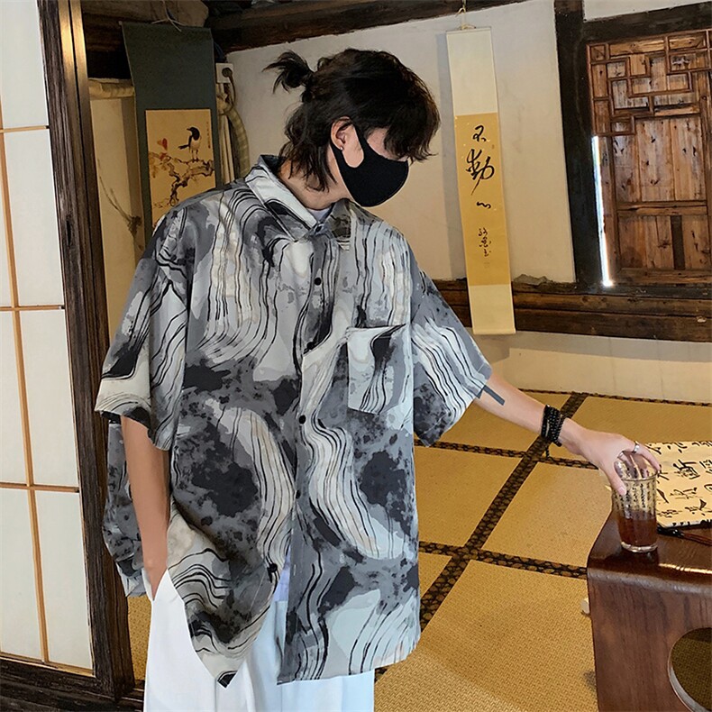 特批P25无差价夏季风透气凉感时尚冰丝大码短袖衬衫男士CD892,男装衬衫,电商A001-1