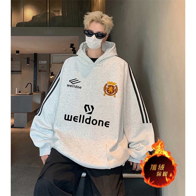 抖音得物供货提供视频秋冬重磅美式宽松织带连帽卫衣0498,男装卫衣,电商A486