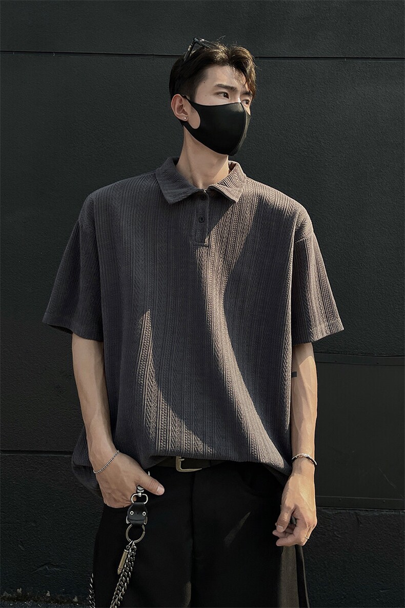 夏装25老钱风大码宽松麦穗翻领POLO衫男装夏季短袖T恤S405-特P35,男装T恤,电商A233-1
