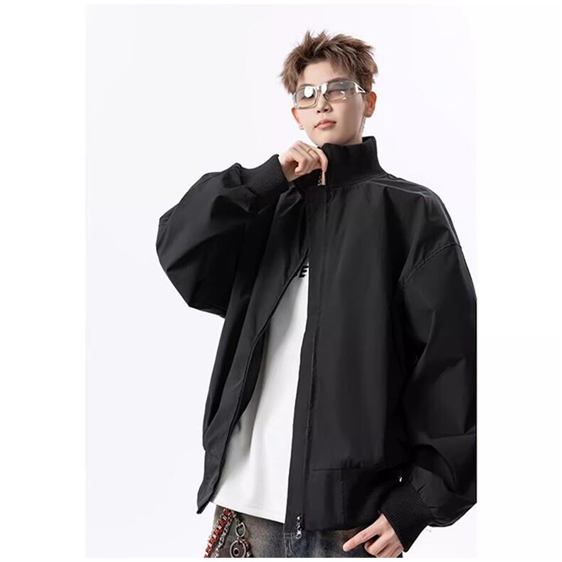 抖音得物美式潮休闲夹克春季立领纯色复古工装加厚棉服外套AMY02,男装夹克,电商A443
