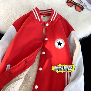3冬季新款加绒加厚棒球服大码宽松羊羔绒卫衣XZ102A-4-331-P65图片