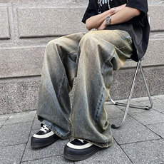 夏季潮牌直筒阔腿长裤2024新款水洗复古牛仔裤男现货K7805-P50，男装牛仔裤，星座512-3