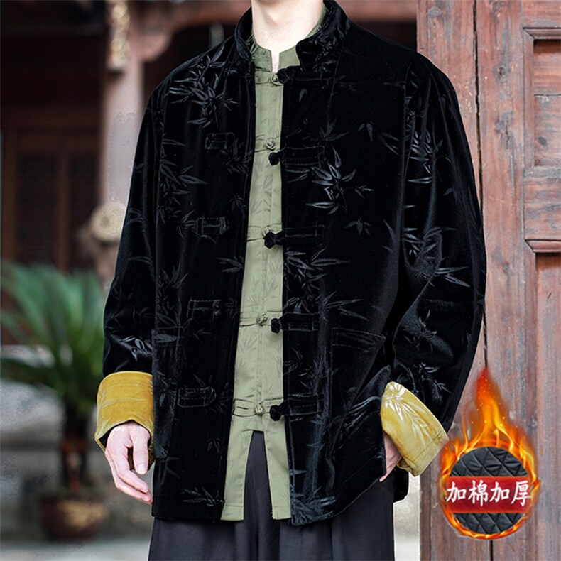 现货新中式风情侣大码丝绒竹叶压花加厚棉服棉衣MY9913-P130,男装棉衣,电商A021