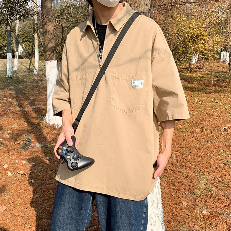2023新款夏季工装纯色男短袖潮流宽松休闲日系T恤  T777-P32图片
