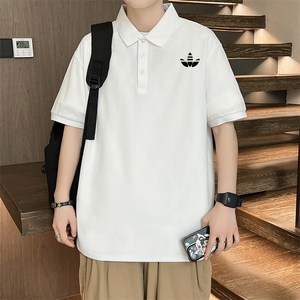 P33短袖男夏季新款印花潮流半袖上衣休闲透气高级翻领polo衫T恤衫图片