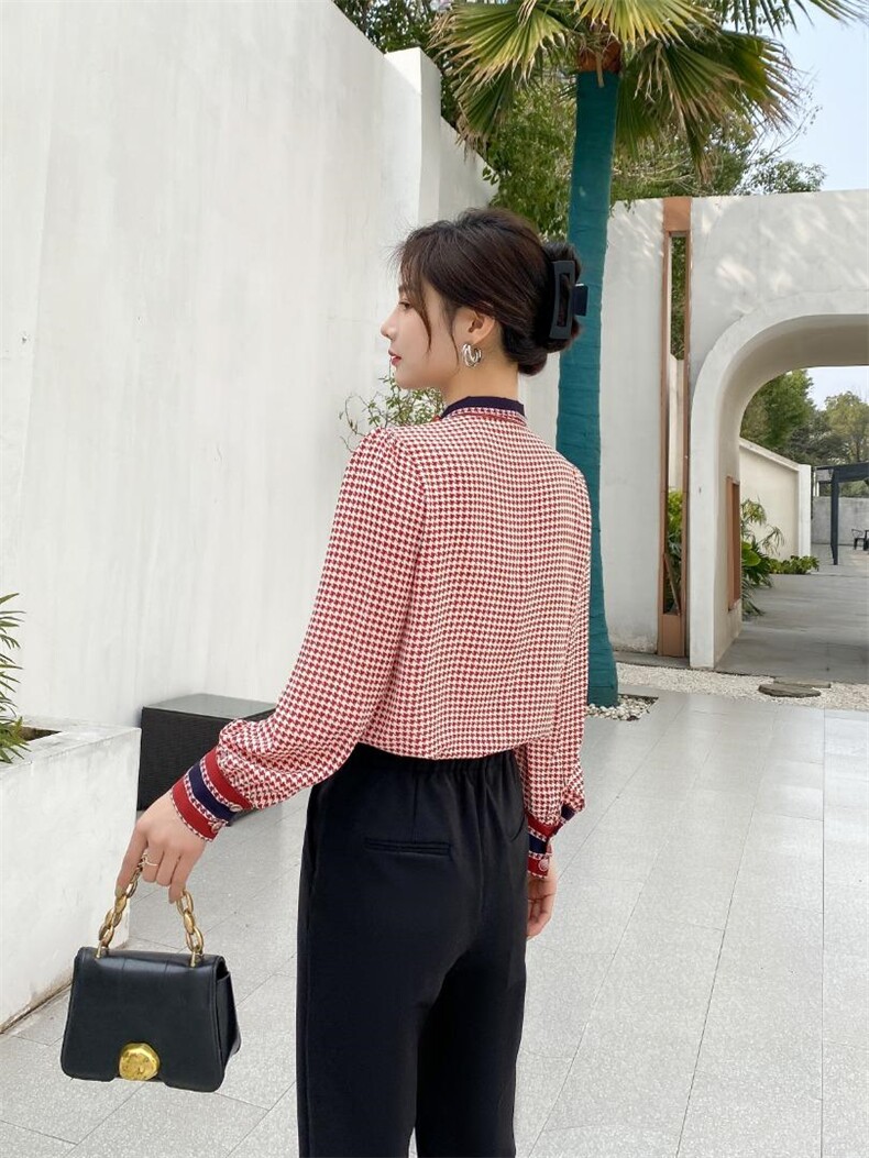 高档次千鸟格衬衫，女装衬衫，艾绮雪影