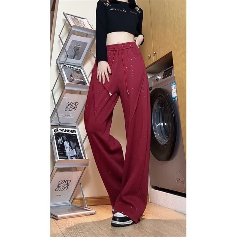 早秋黑色满天星裤子女设计感褶皱垂坠感阔腿休闲裤子，男装休闲裤，星座506A