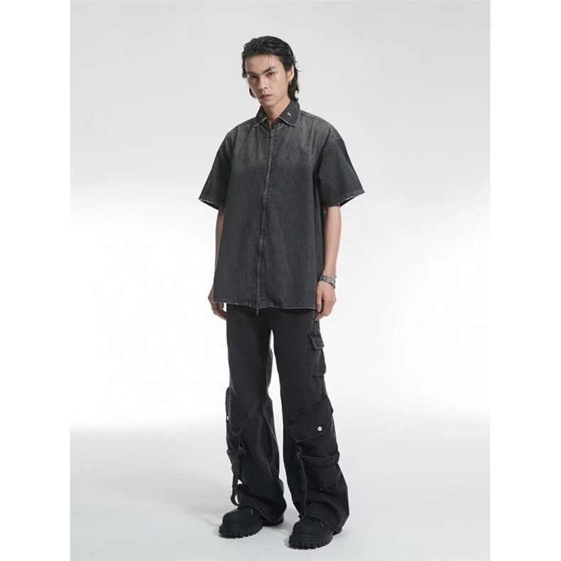 网络图现货！cleanfit水洗翻领衬衫高级设计感短袖衬衣RJ1020-P65,男装衬衫,星座1005-6