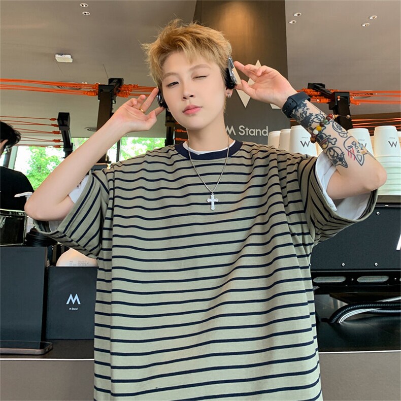DA160-P40新款复古条纹重磅圆领T恤男女宽松百搭休闲简约短袖,男装T恤,星座603-2
