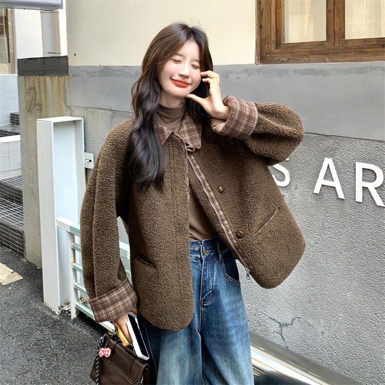，数据好！皮毛一体拼接羊羔毛外套8878P205K308,女装棉衣/棉服,2C201