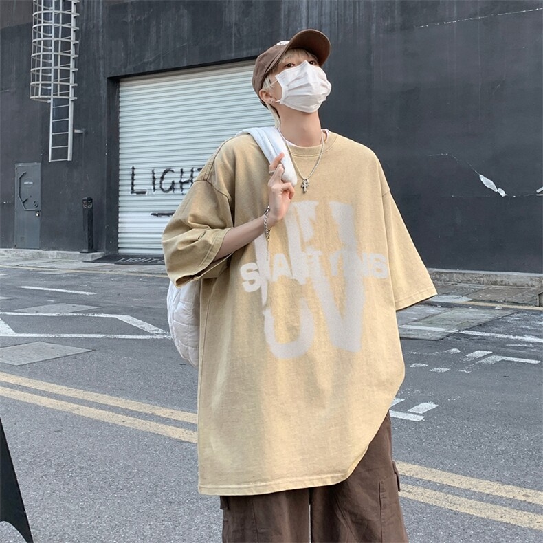 潮牌宽松短袖t恤蜡染美式复古高街水洗做旧517A-2-SX243-P38,男装T恤,星座517A-2