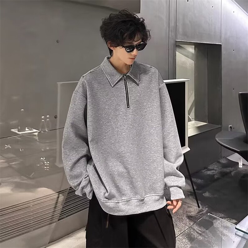 SM05-P42翻领卫衣男士春秋季潮流宽松百搭polo衫长袖t恤半拉链,男装Polo衫,电商B323A