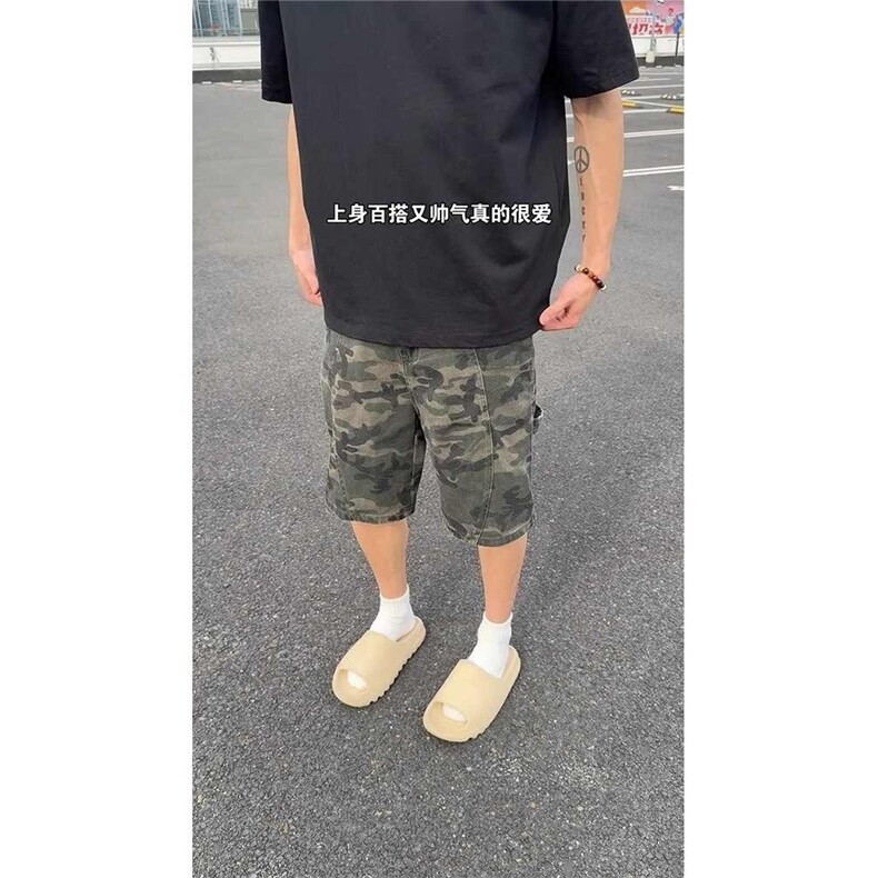 美式复古迷彩牛仔短裤男夏季潮牌水洗宽松直筒五分裤GA957-P40,男装牛仔裤,星座208-5
