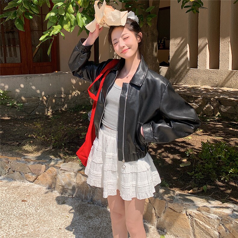 2025现货秋季甜酷气质皮衣外套2D036-8001-p120-k175，女装皮衣，2D036