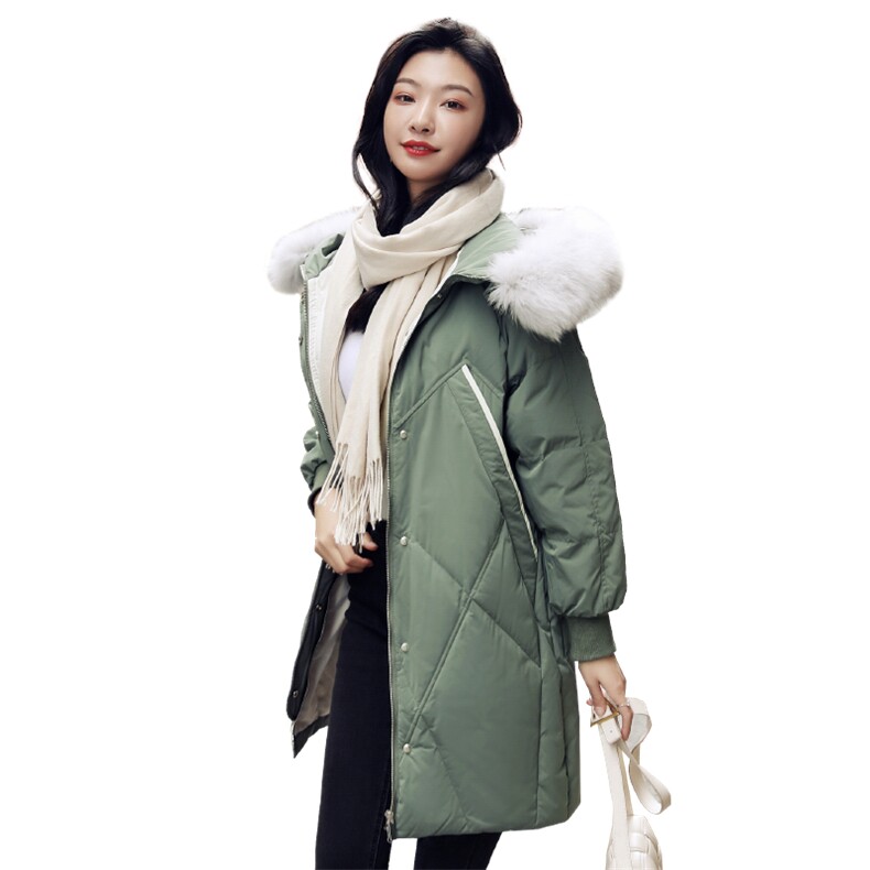时尚保暖女款羽绒服冬季新款狐狸毛领白鸭绒外套显瘦长款设计,女装羽绒服,阿舍尔精品