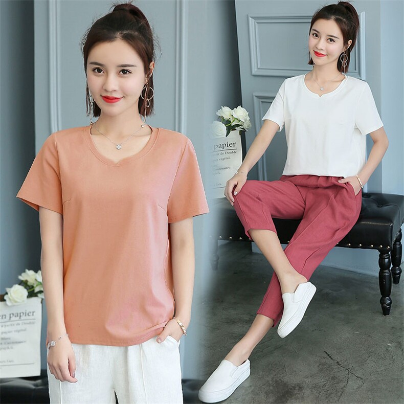 T恤圆领通勤棉常规其他2020年夏季短袖直筒时尚纯色，女装T恤，凯瑟曼
