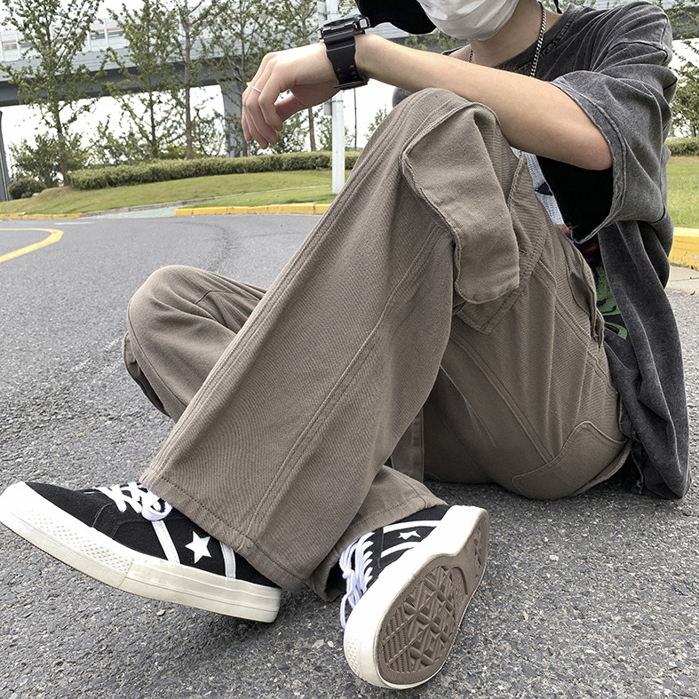 美式复古多口袋做旧工装裤男街头宽松显瘦直筒长裤潮K0723-P53,男装休闲裤,星座308B-1
