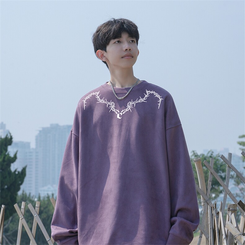 抖音得物高品质美式高街麂皮绒宽松圆领卫衣wyjp200-特p35控69,男装卫衣,星座605(原A050)