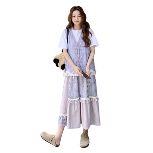 紫色巨好看流苏马甲套装裙女2025夏季新款设计感T恤半身裙三件套图片