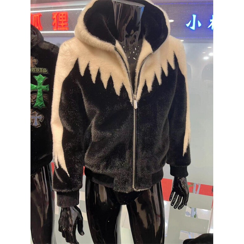 冬季新款金貂绒连帽仿貂皮大衣男皮毛一体休闲夹克皮草保暖外套男图片
