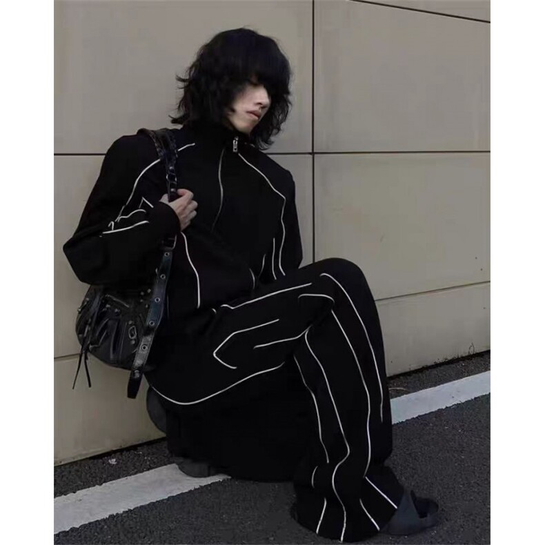 冬季高级感立领夹克套装男小众撞色设计感韩版网红阔腿裤两件套潮,男装休闲套装,星座506A