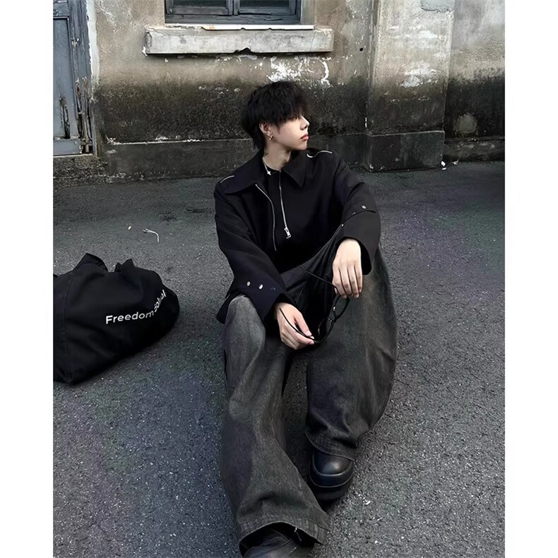 wassuphappy美式垫肩夹克男款秋冬季潮牌小众翻领高级感休闲外套,男装夹克,星座1210-1