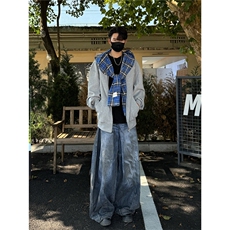 美式假两件连帽格子卫衣开衫男宽松秋季外套1001-1-J895-P73，女装短外套，星座1001-1