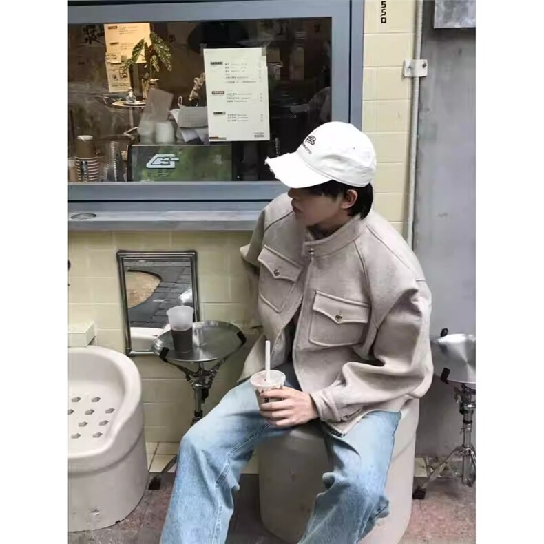 老钱风立领男女夹克春季工装风双口袋高级感哈灵顿外套BJK1051,男装夹克,星座208-5