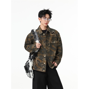 水洗牛仔外套男款春季美式痞帅上衣服宽松休闲工装夹克JK1318-P80图片