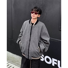 WJ9916-P75毛呢夹克男秋冬季潮牌高级感棉衣外套宽松复古棒球服，男装夹克，电商C233