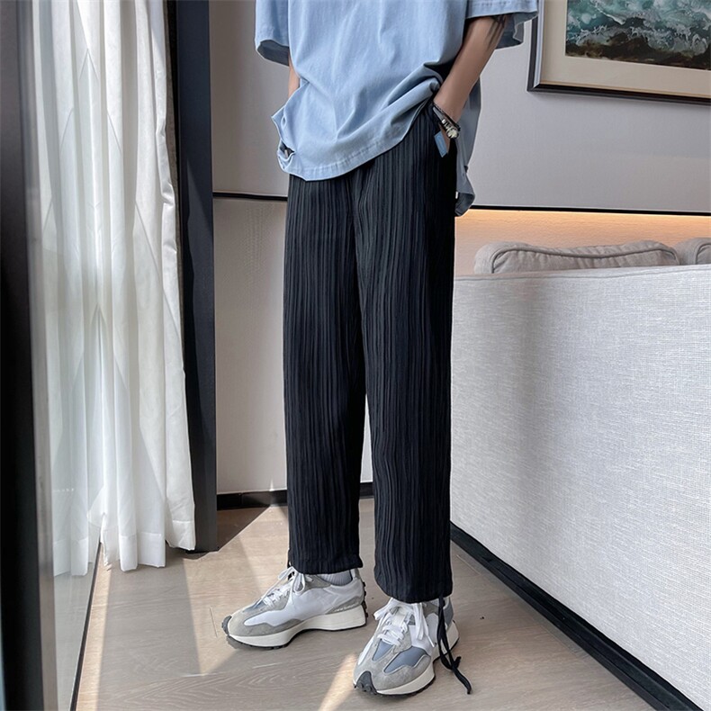 夏季薄款垂坠休闲裤男冰丝感宽松直筒长裤透气裤子百搭KK01p35,男装休闲裤,电商D315A