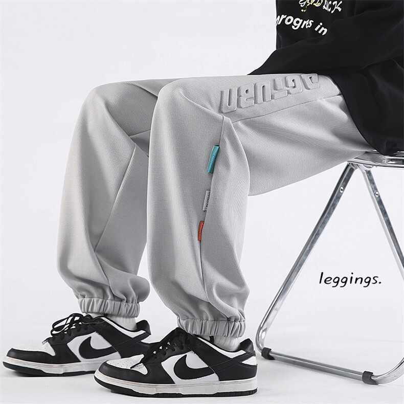 2023华夫格日系钢印字母束脚运动裤男春季大码休闲卫裤K1079-P50图片
