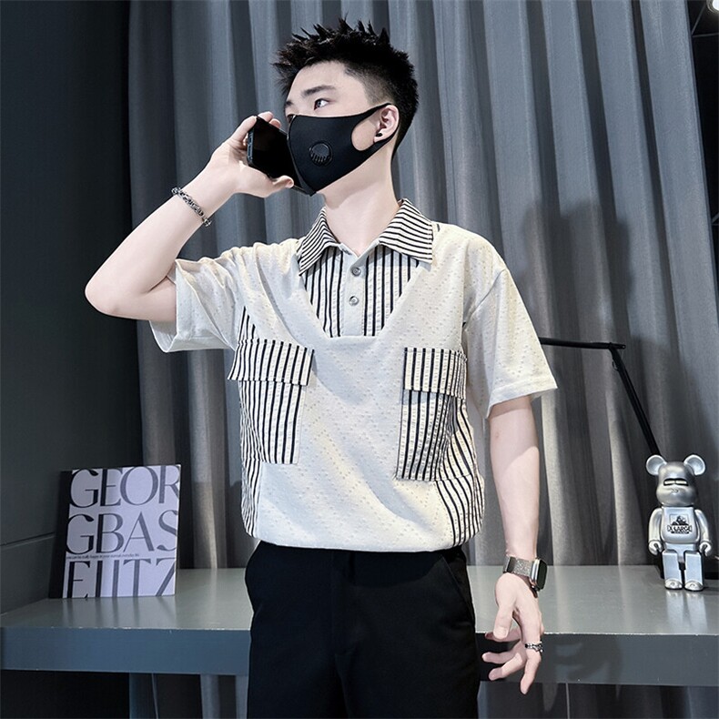 高级感拼接重磅短袖polo衫男宽松社会小伙301C-PL26-特P58控88,男装Polo衫,星座301C（原B323）