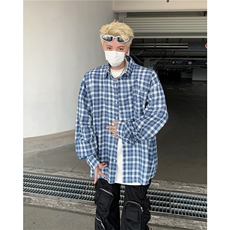 春秋款日系复古条纹翻领格子衬衫男士长袖衬衣外套潮牌CW1385，男装衬衫，星座1116A-1（原606A）