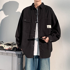 衬衫男2025春季新款港风宽松纯棉大码工装长袖衬衣CS800-特P45，男装衬衫，星座214-3