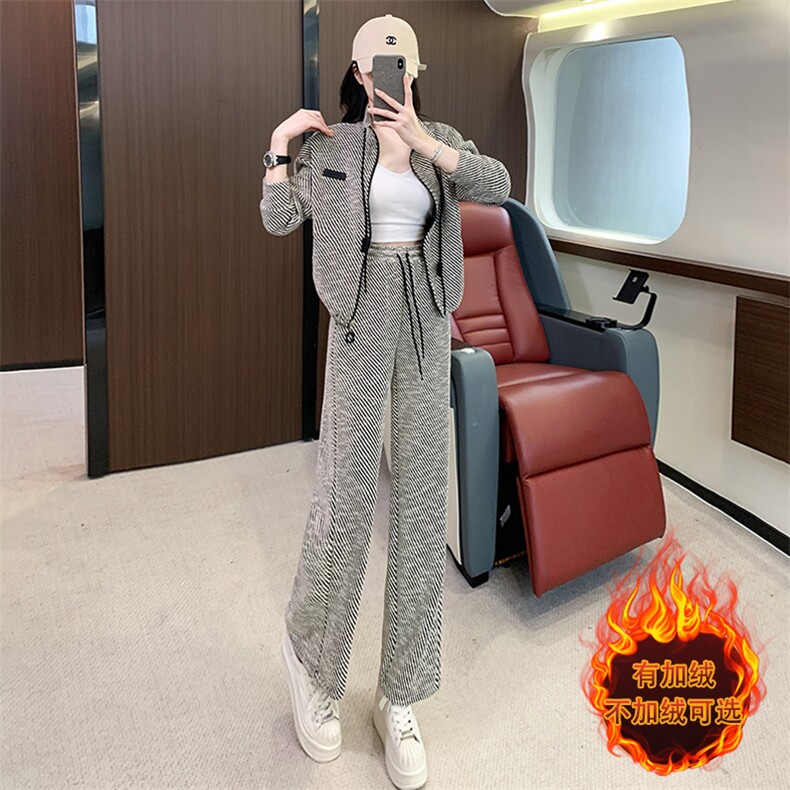 女秋季时尚洋气小个子开衫卫衣阔腿裤两件套,女装套装/套裙,江南