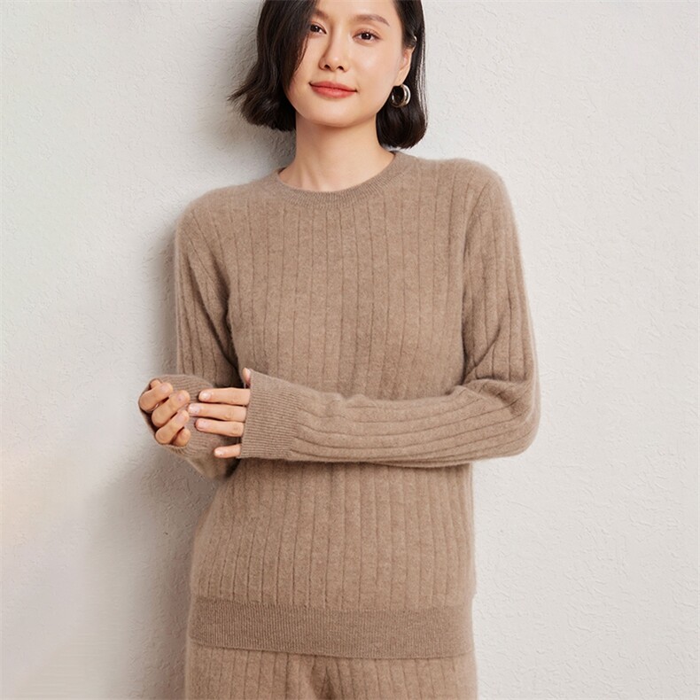 时尚优雅女圆领坑条套装舒适保暖显瘦百搭品质10%材质,女装套装/套裙,臻维羊绒