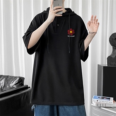 LD54257-P45连帽短袖t恤男大码胖子带帽五分袖中袖，男装T恤，电商A040