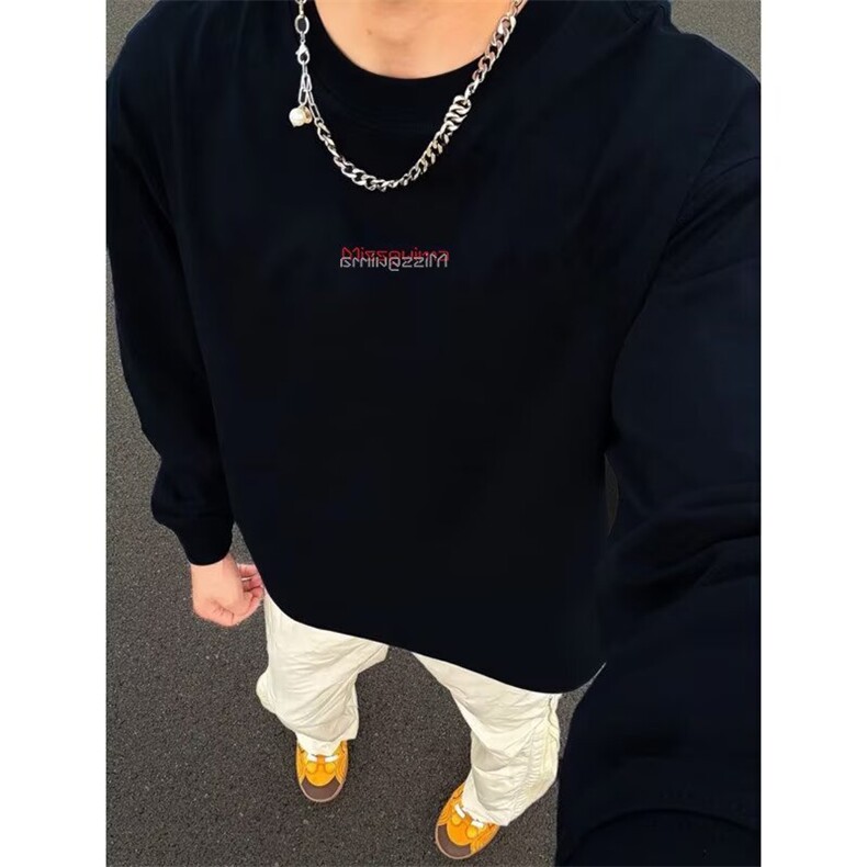 1506/QS1330/P35印花秋冬卫衣男新款圆领宽松上衣chic港风潮流图片