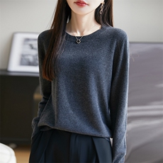 精纺丝光2025早春新款圆领纯羊毛衫亲肤毛衣女薄针织小衫秋冬上衣，女装羊毛衫，朝思羊绒