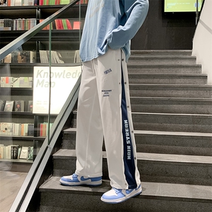 拼接排扣卫裤男ins高街运动裤学生百搭潮牌休闲阔腿裤BK700-P38图片