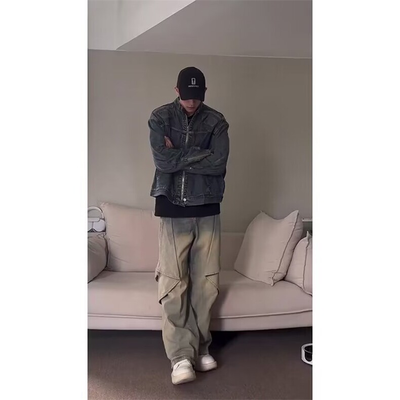 网络图现货！重工牛仔裤男高街宽松机能潮牌工装裤RN74-P65,男装牛仔裤,星座1005-6