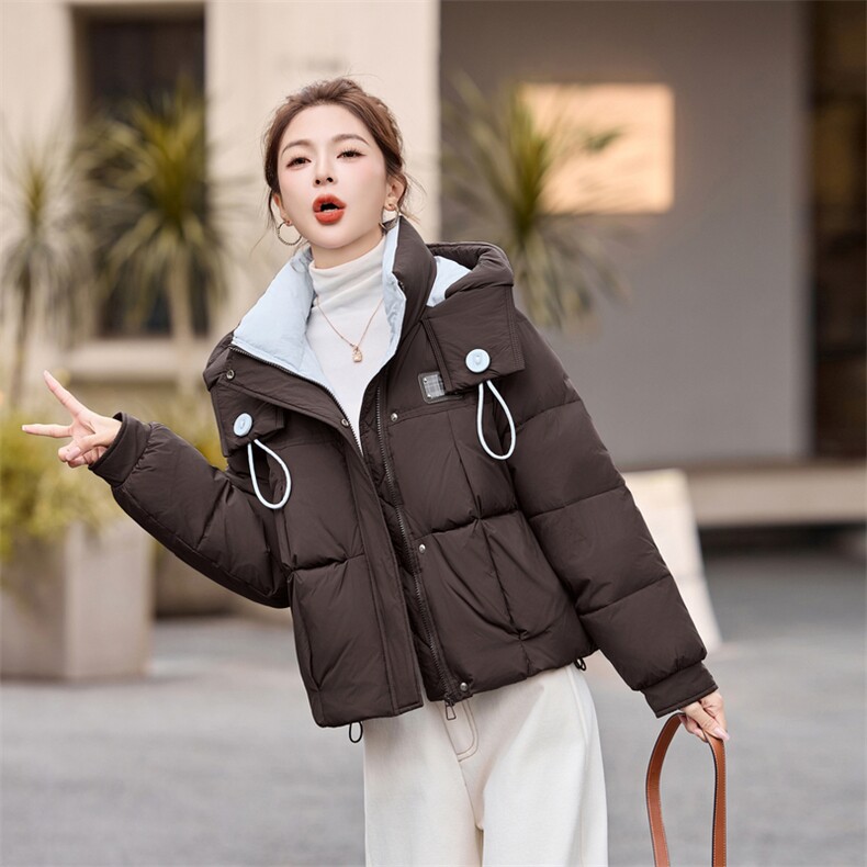 2025年冬季保暖羽绒服有帽不可拆休闲风绒丝短款图片