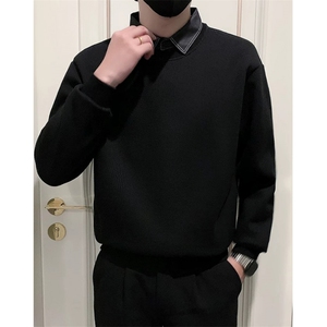 假两件男毛衣秋冬季加绒加厚衬衫领针织衫保暖带领毛线衣 MA270图片
