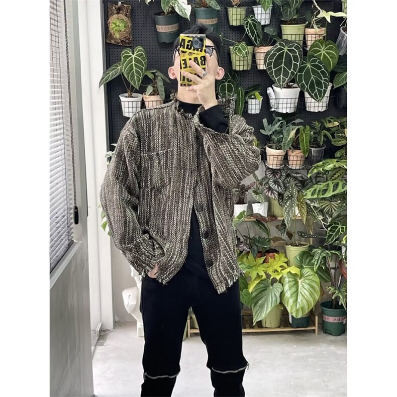 1506/QA2130/P64复古百搭废土风混色编织毛边夹克外套男情侣,男装夹克,星座1506