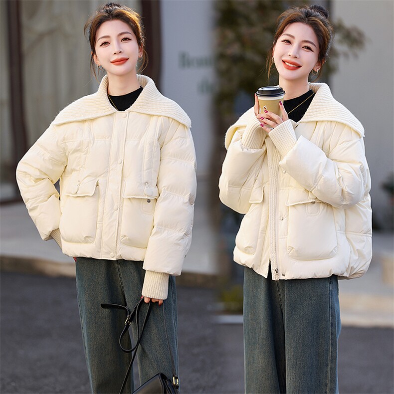 羽绒服女短款冬季2023新款休闲时尚小个子白鸭绒大翻领厚外套现货,女装羽绒服,一安秀